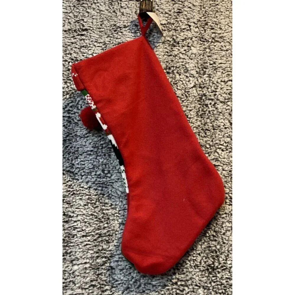 Christmas‎ Stocking Knitted Black Dog Red Green Fair Isle Bone NEW 17. 5 Inch